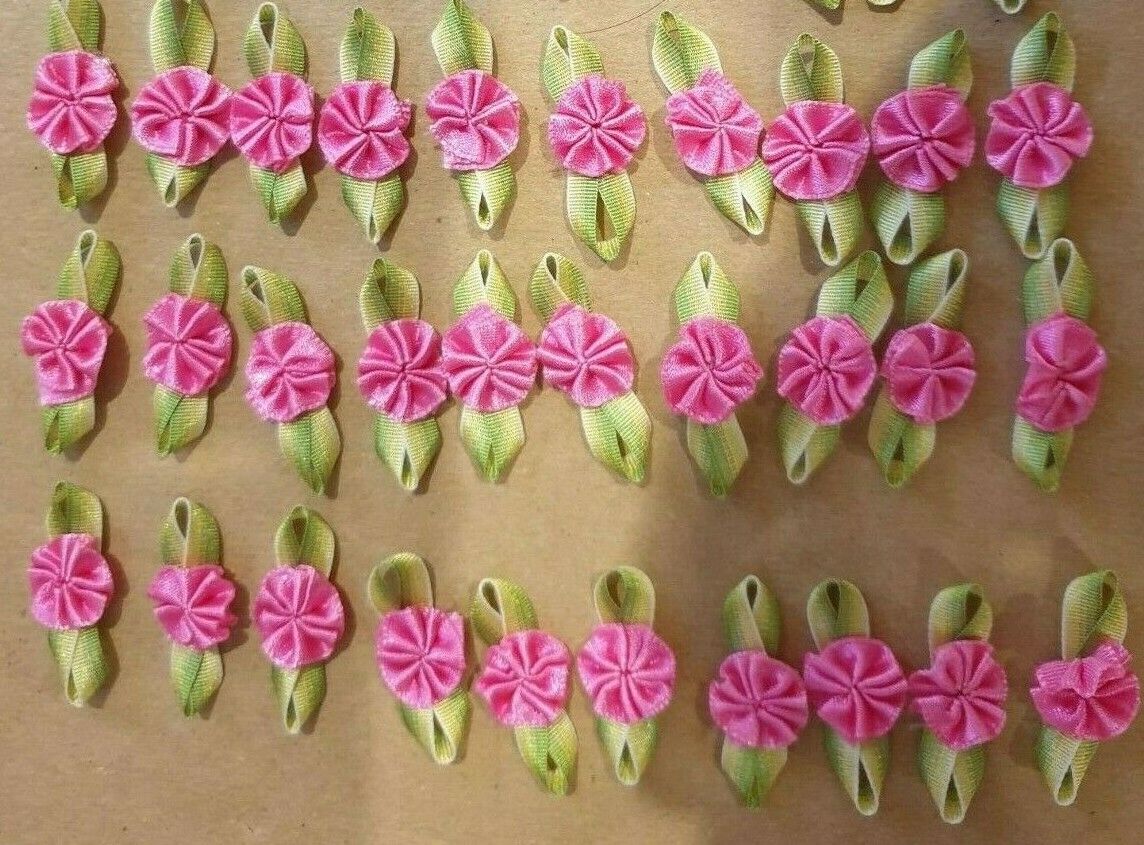 10x Handmade Ribbon Rosettes Fabric Flowers For Wedding,Clothes Embellishment