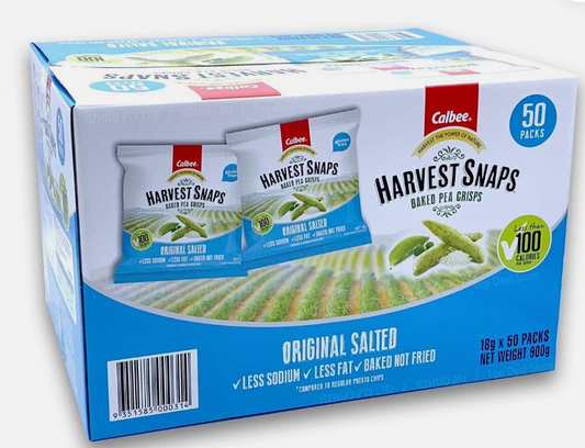50Pack*18g Calbee Harvest Snaps Original Salted Baked Pea Crisps Net Weight 900g