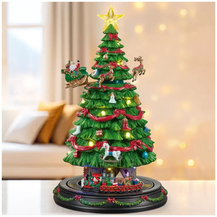 Holiday Tree with Music & LED Lights - Rotating Christmas Tree Tabletop Décor