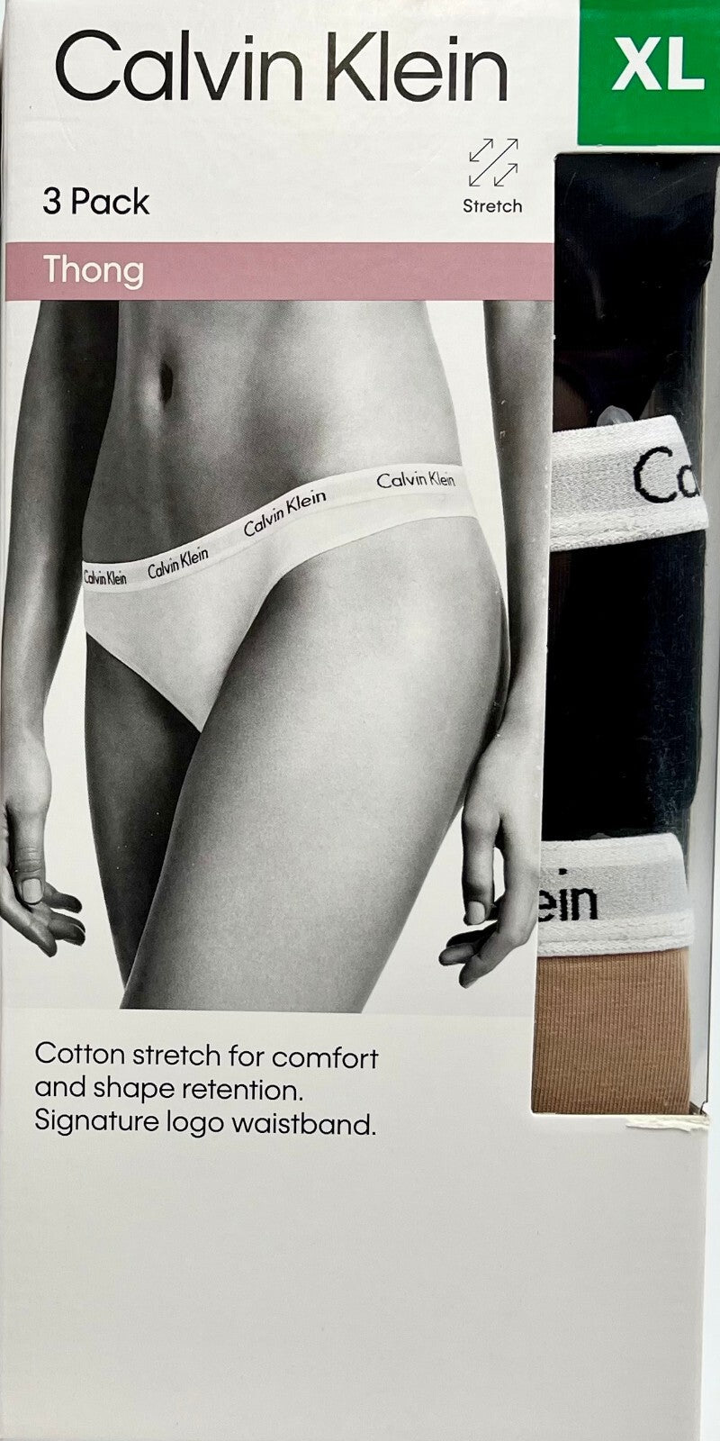 Calvin Klein Women's Cotton Stretch Thong String 3-Pack CK Logo Underwear XL