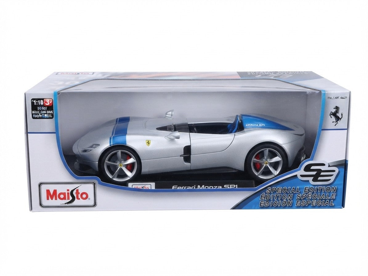 Maisto 1:18 2026 Special Edition Car – Ferrari Monza SP1 (White w/ Blue Stripes)