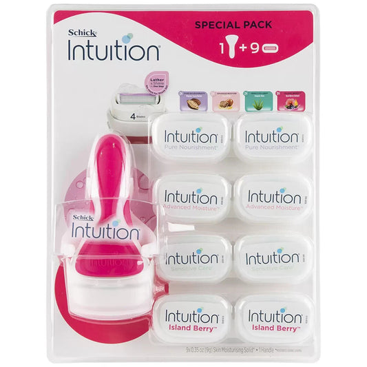 New Schick Intuition Razor + 9 Pack Refill - Berry