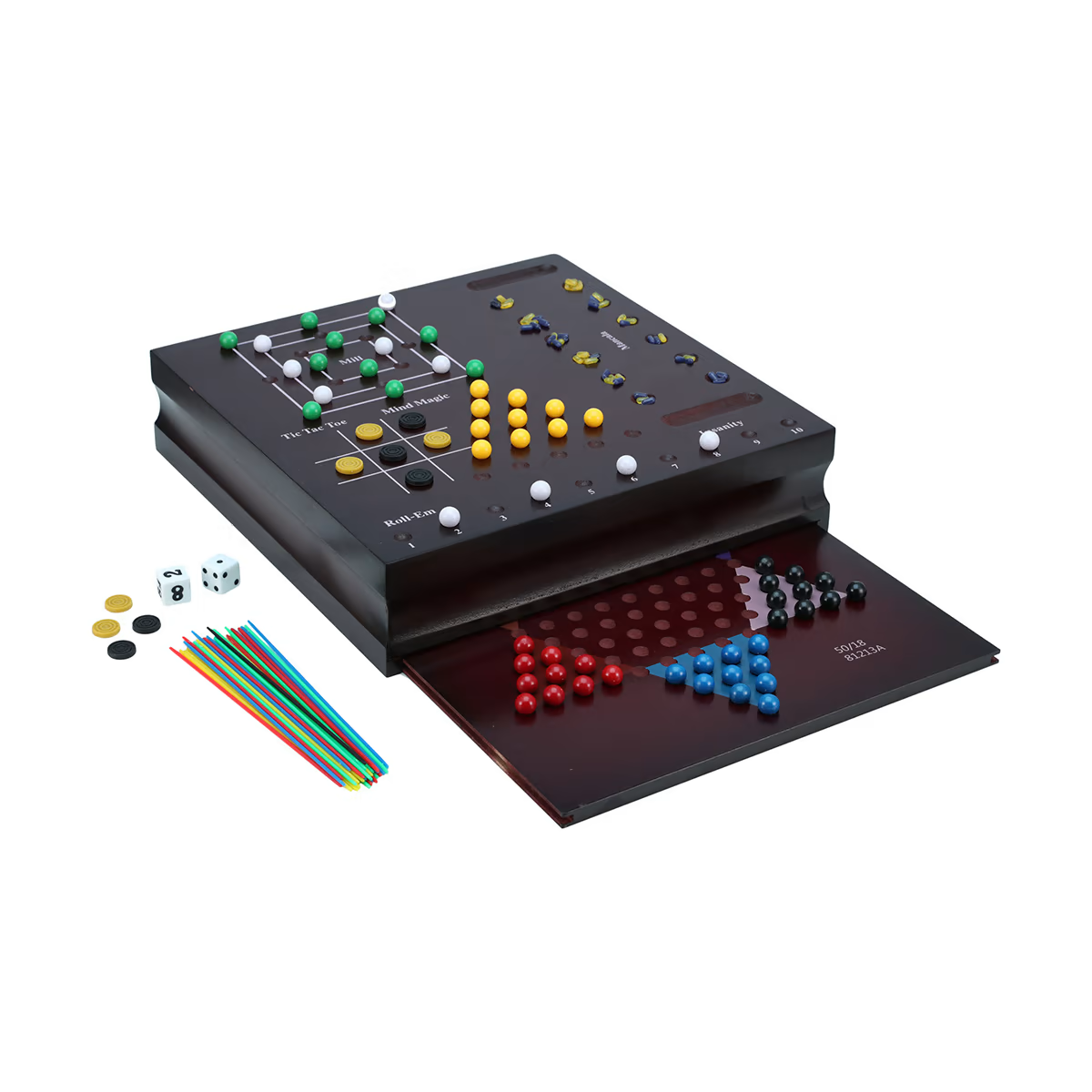 11-in-1 Family Wood Board Game Set Chess Chinese Checkers Backgammon Tic Tac Toe