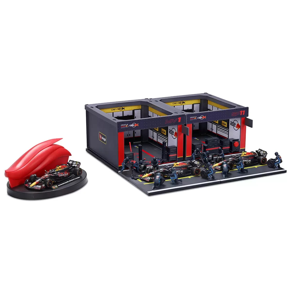 Bburago F1 RB20 Racing Deluxe Pack – #1 Max Verstappen & #11 Sergio Pérez