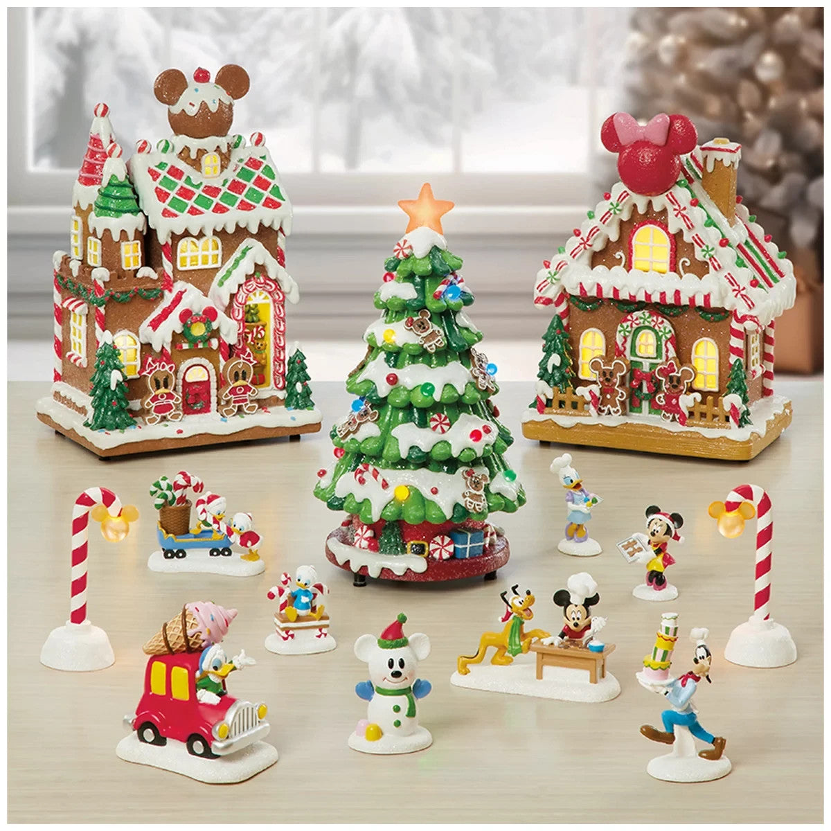 Disney Gingerbread Christmas Village 13 Piece with Lights & Music Tabletop Decor