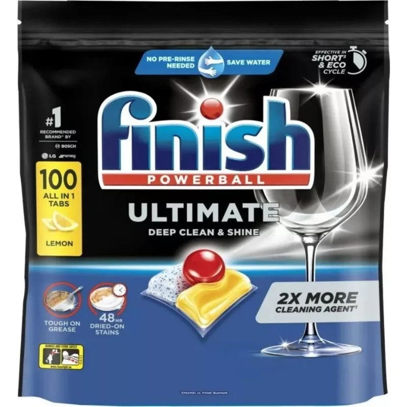 Finish Powerball 100 Count Ultimate All In 1 Lemon Sparkle Dishwashing Tablets