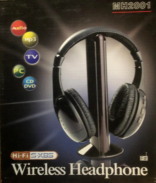 5 in 1 MH2001 Wireless Headphone Black Audio Mp3 TV PC CDDVD