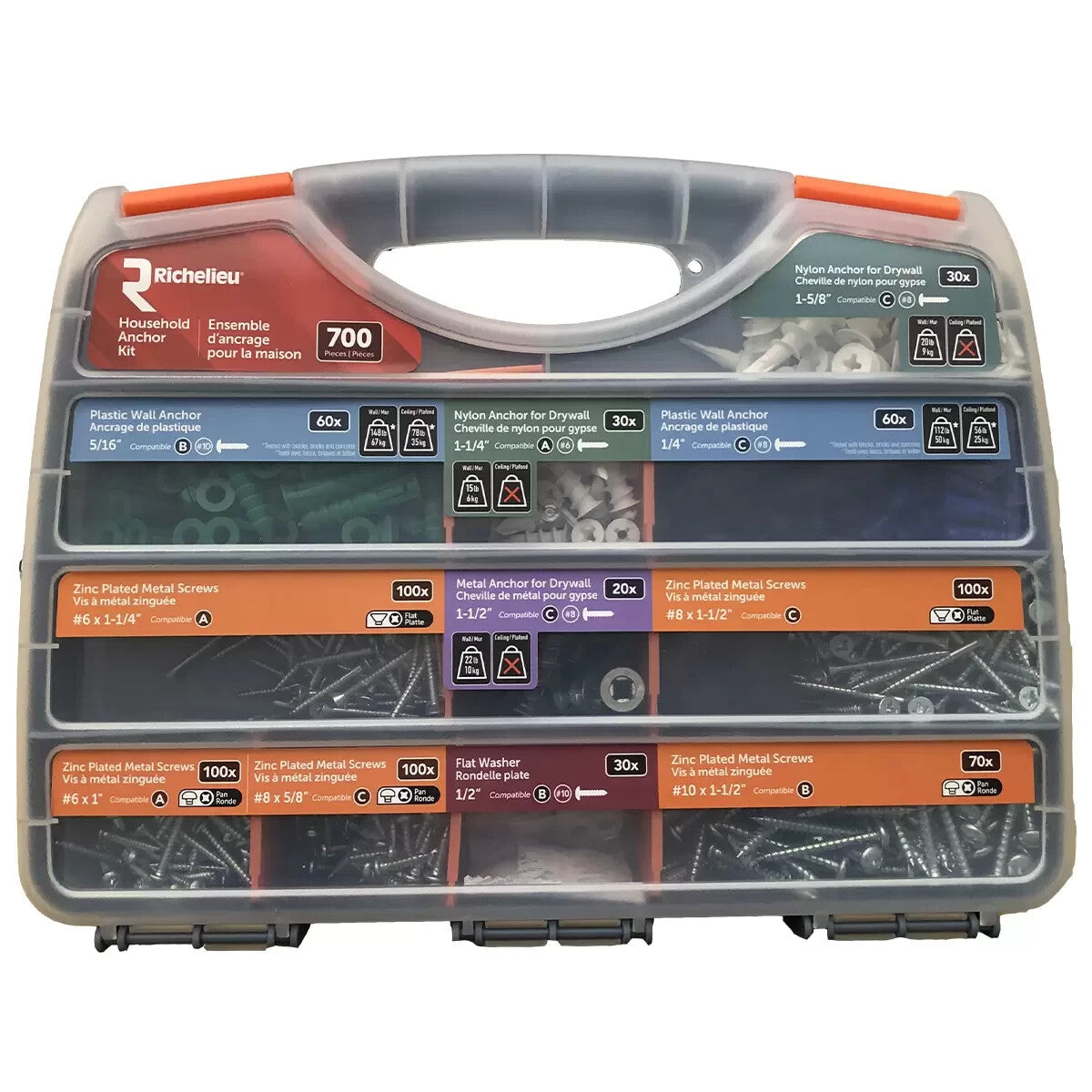 Richelieu 700 Piece Household Anchor & Hardware Kit w/ Storage Case, Compartment