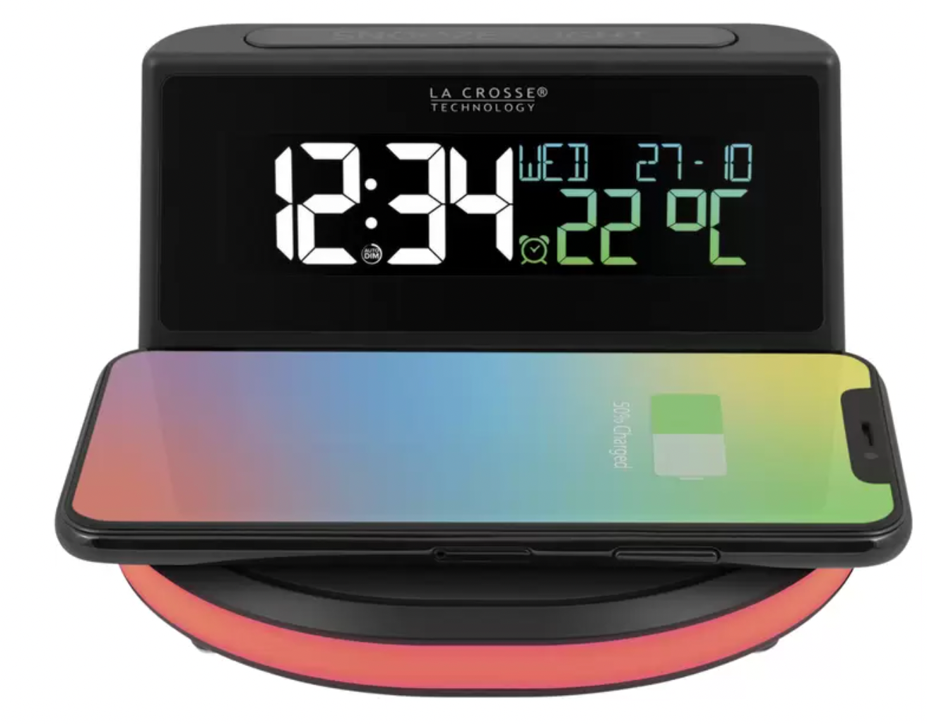 La Crosse Technology 5W Wireless Charging Alarm Clock with Glow Light C75785