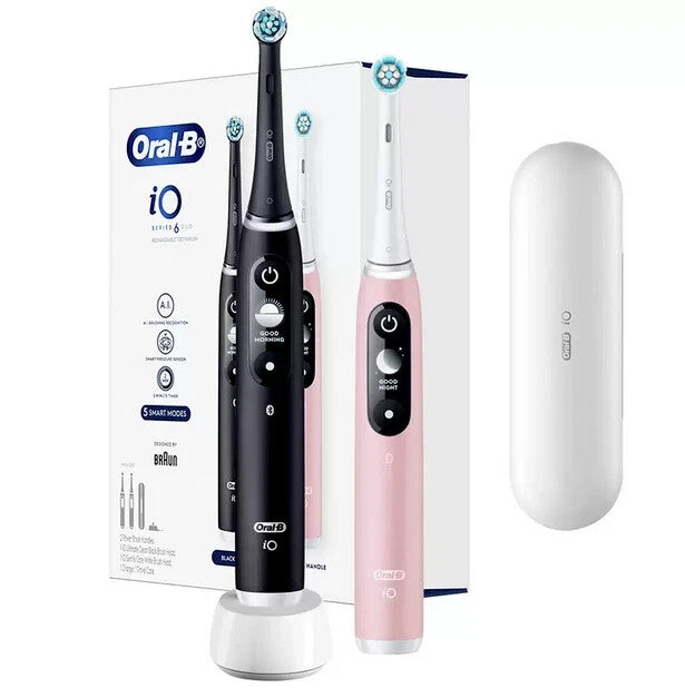 Oral-B iO Series 6 Duo Electric Toothbrush - Black Onyx And Light Rose iO6 Twins