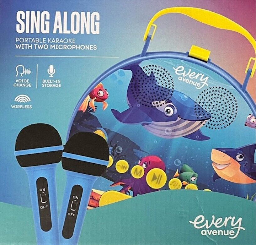 Portable Sing Along Rechargeable Karaoke Machine Wireless Bluetooth w/ 2 Mic