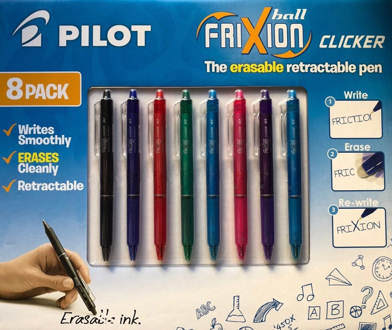 Pilot FriXion Ball Clicker Erasable Retractable Pen 8 Pack Colour