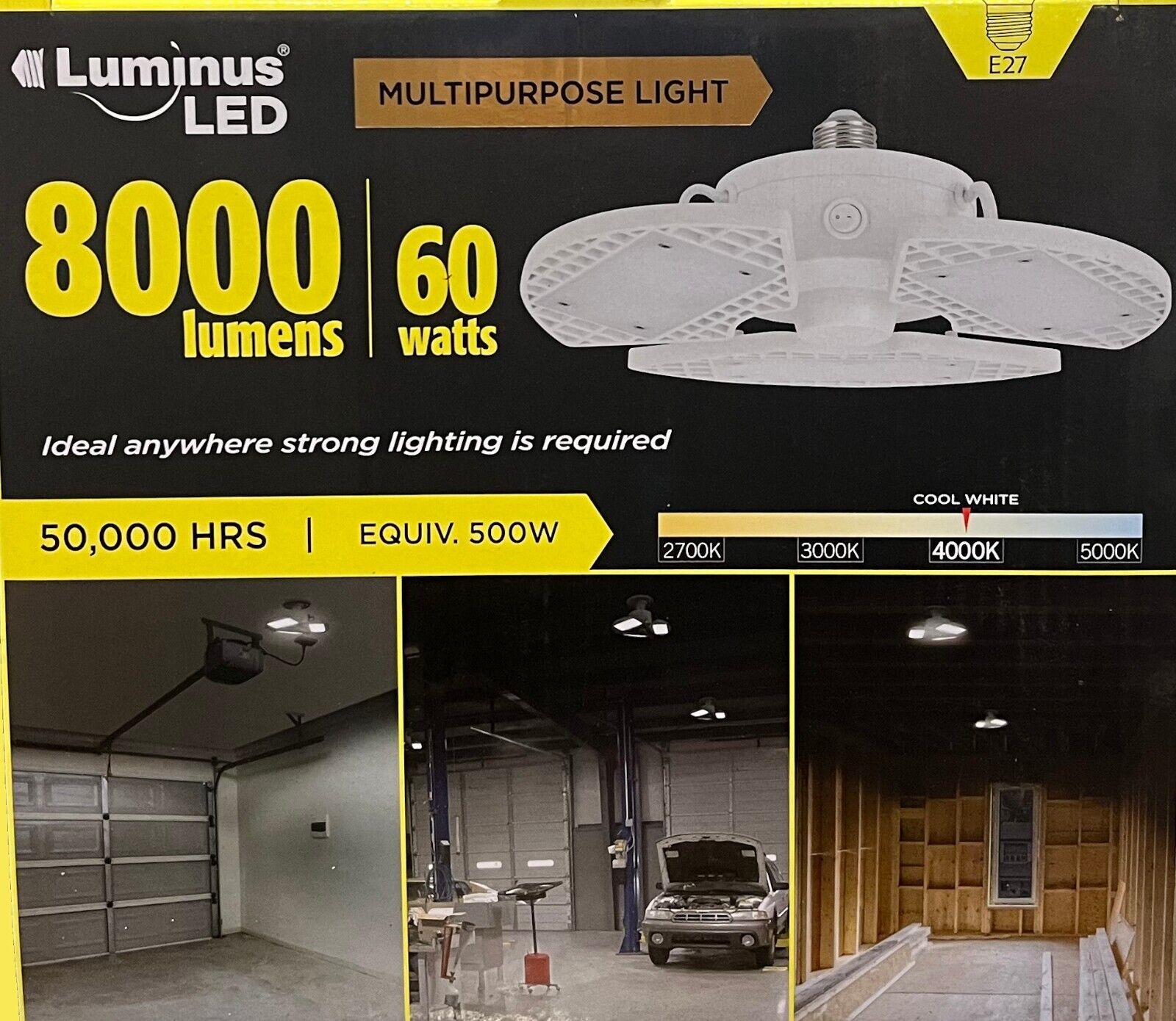 Luminus LED 60W 8000 Lumens E27 Ceiling Light Bulb Indoor Garage Shed Workshop