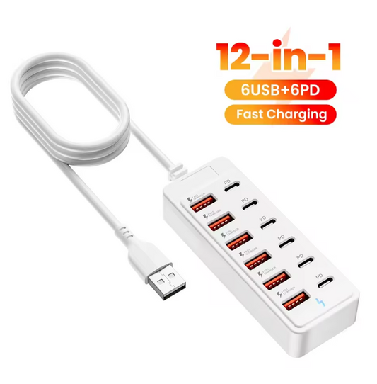 Multi USB 3.0 Hub 12 Port High Speed USB C A Compact Expansion Charger Station