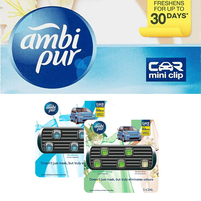 Ambi Pur Car Air Freshener Eliminates Odours Freshens vent attach 1x/2x/5x 2ml