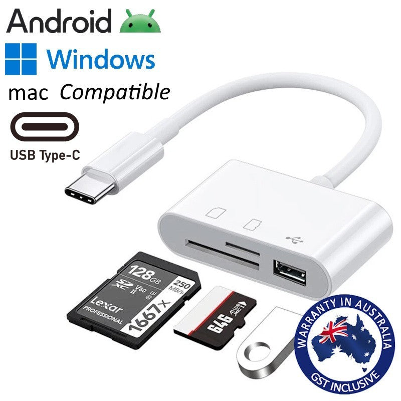 3In1 USB Type-c MicroSD SD Card Reader Hub Adapter for Samsung Android Phone PC