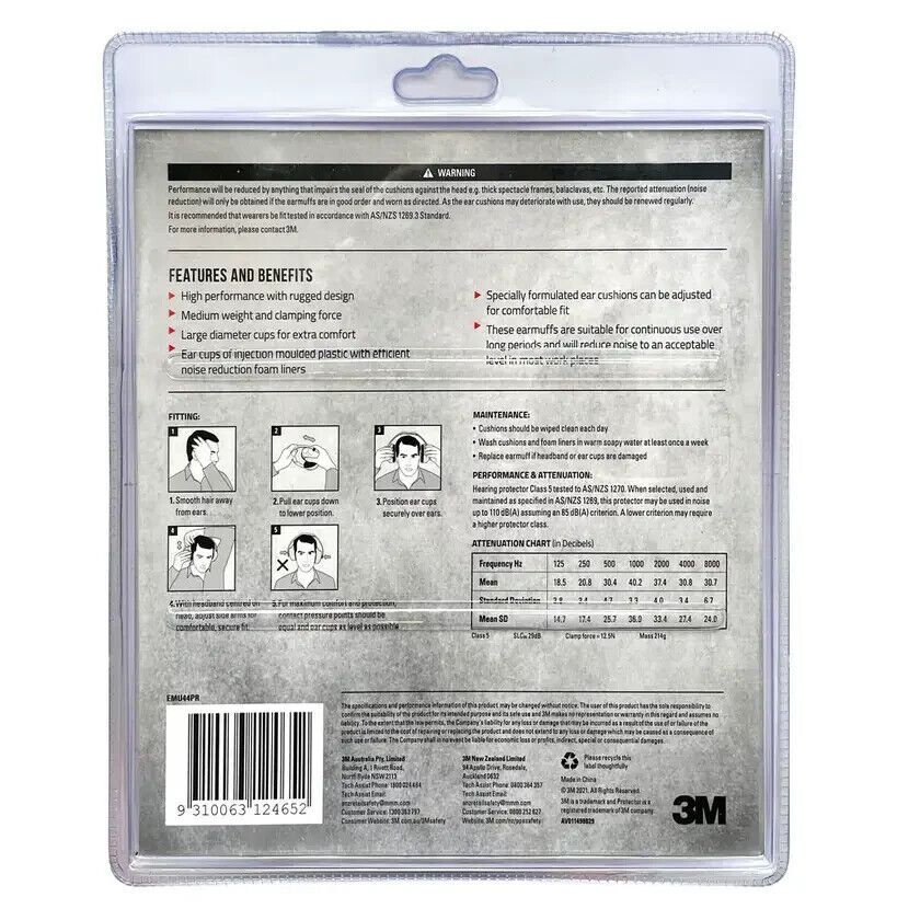 3M High Performance Earmuff Noise Hearing Protection Ear Muffs Class 5 SLC80 29