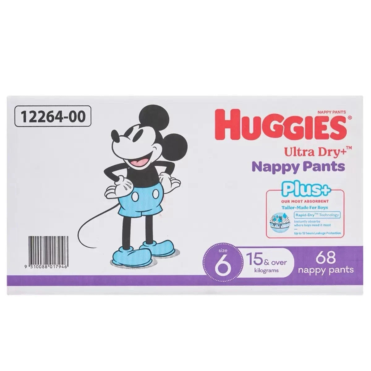 Huggies Boys  Size 6 Ultra Dry Nappy Pants Plus 68 Piece For Boys Pads 15Kg+