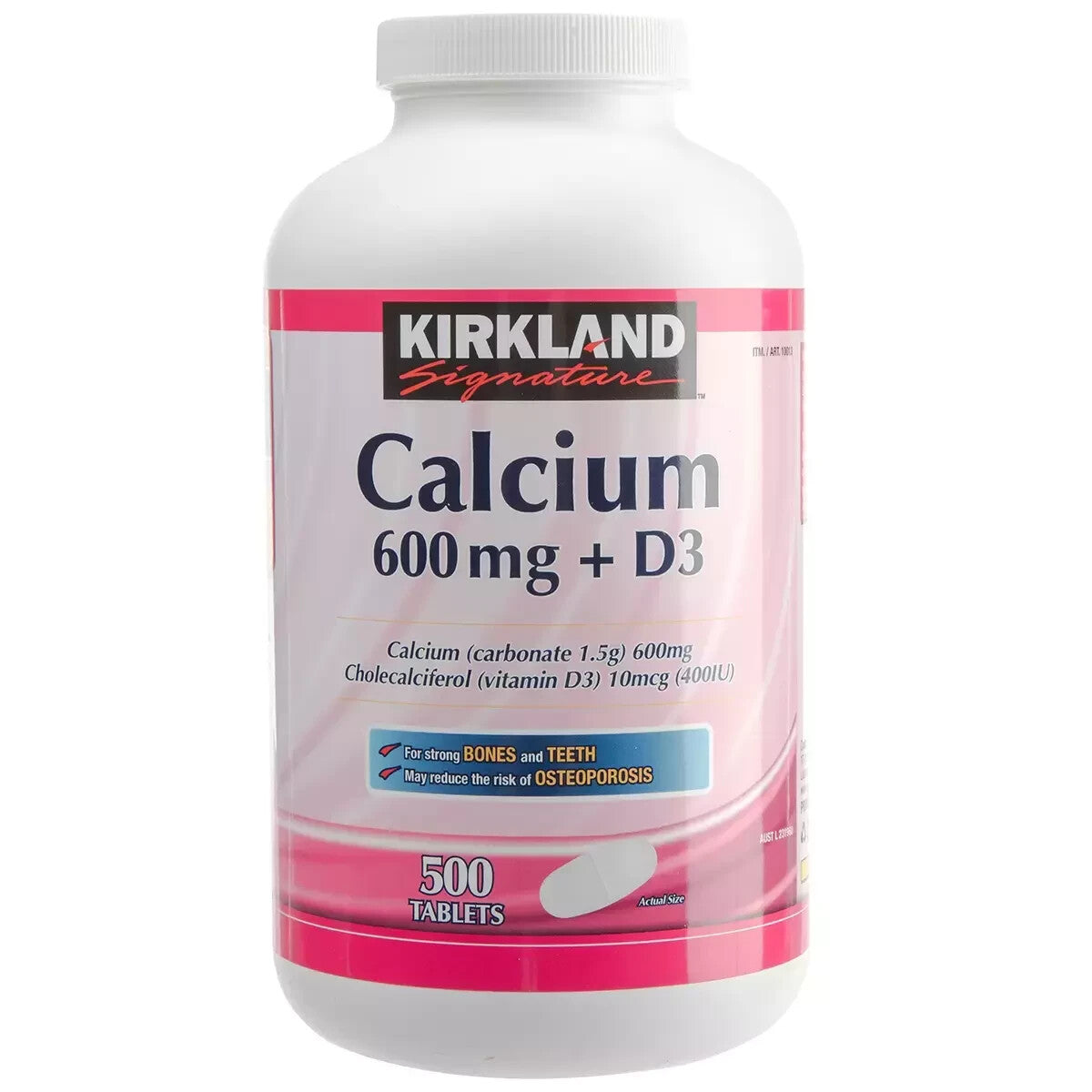  Kirkland Signature Calcium 600mg+D3, 500 Tablets for Stronger Bones and Teeths