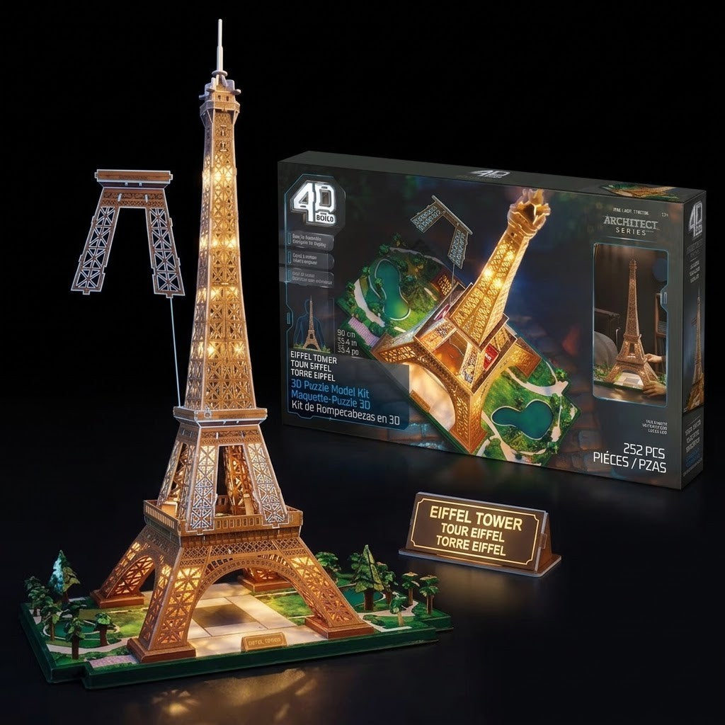 90CM 4D Build Eiffel Tower 3D Puzzle Model Kit LED Lights 252 Pieces 6077962