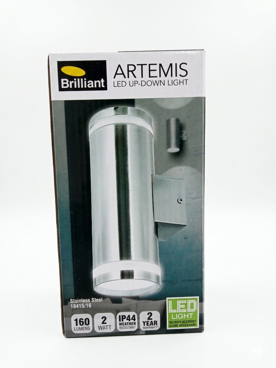 Brilliant Artemis LED Up-Down Light LED 160 Lm IP44 – Stainless Steel