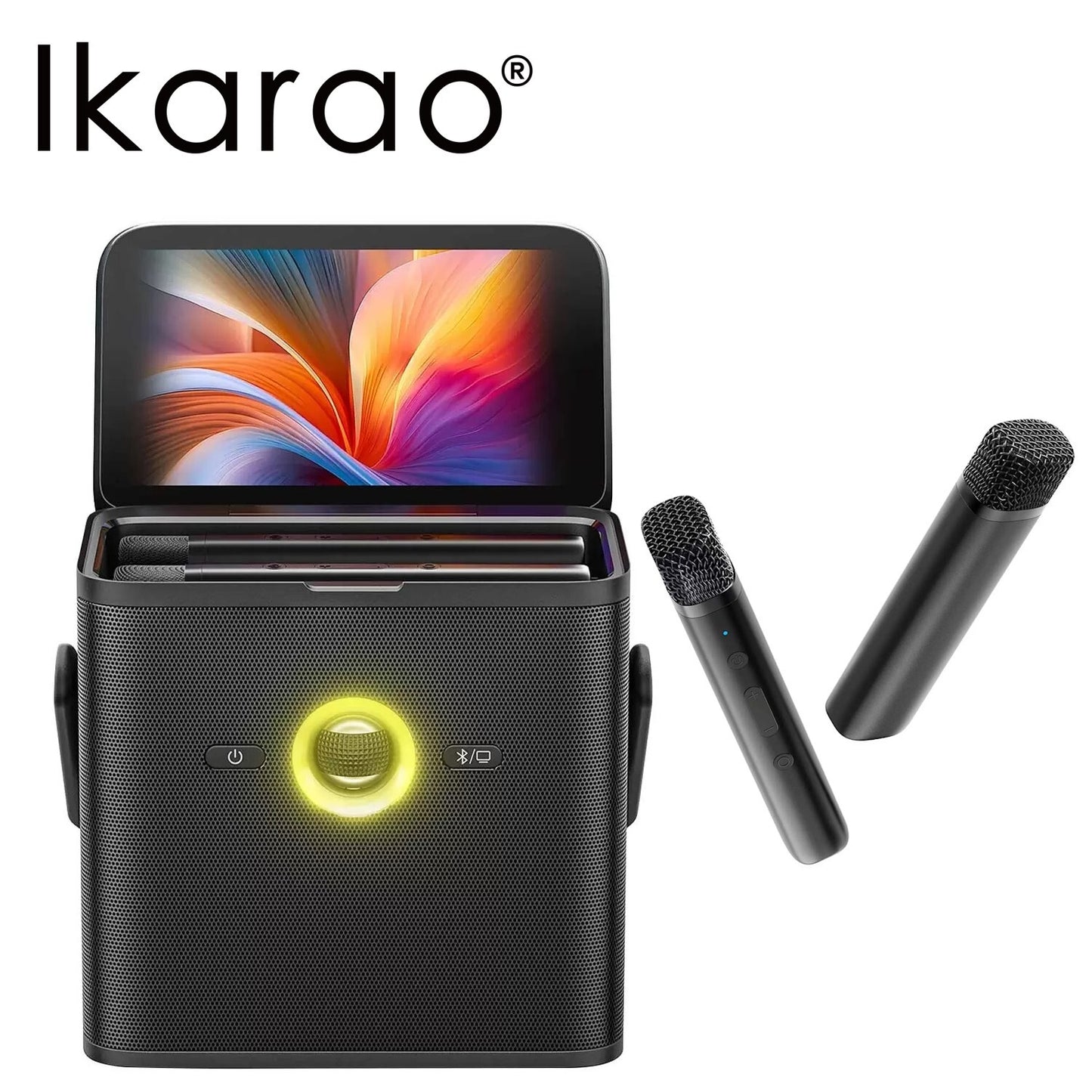 Ikarao Shell S3 Portable 80W Karaoke Speakers 7”  Display 2x Smart Wireless Mic