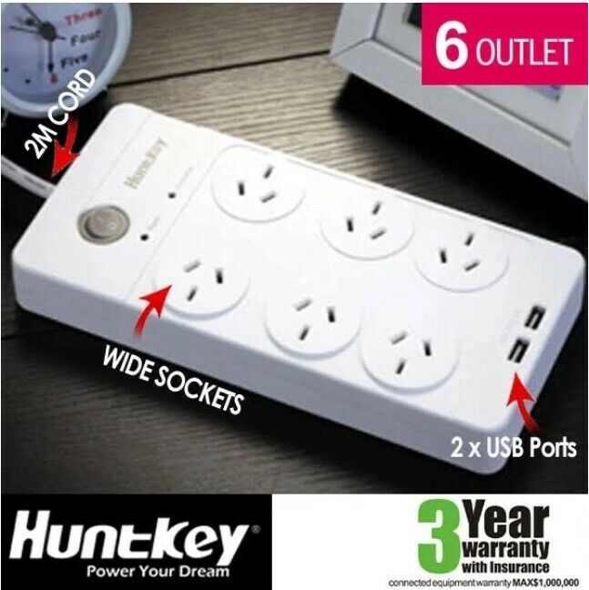 Huntkey SAC604 6 Ways Outlet Surge Protector with 2 USB Charging Outlets