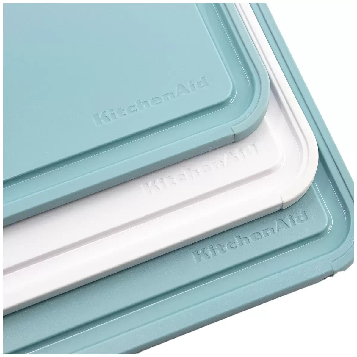 KitchenAid Non-Slip Cutting Chopping Boards 3 Piece Set Aqua Blue White