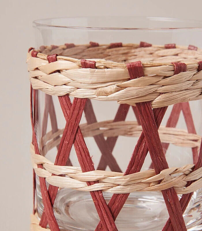 4 Pack Rattan Glass Tumblers Water Cup Drink Cups Drinking Tumbler Glasses Party