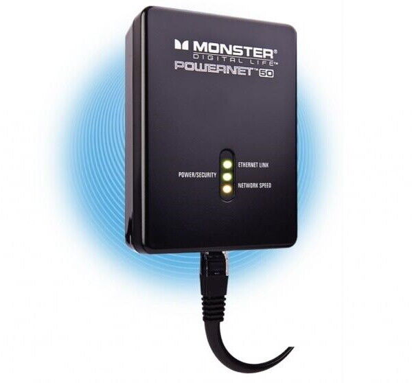 Monster Powerline Network Ethernet Powernet 50 200mbps Speed Plug & Play 