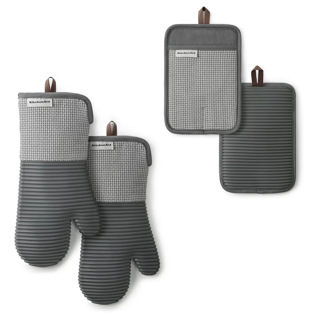 KitchenAid Basketweave Mitt And Pot Holder 4 Pack Charcoal Grey
