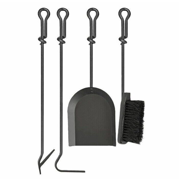 Scandia Classic 5pc Fireside Fire Tool Set Brush Shovel Poker Ash Scrapper Stand