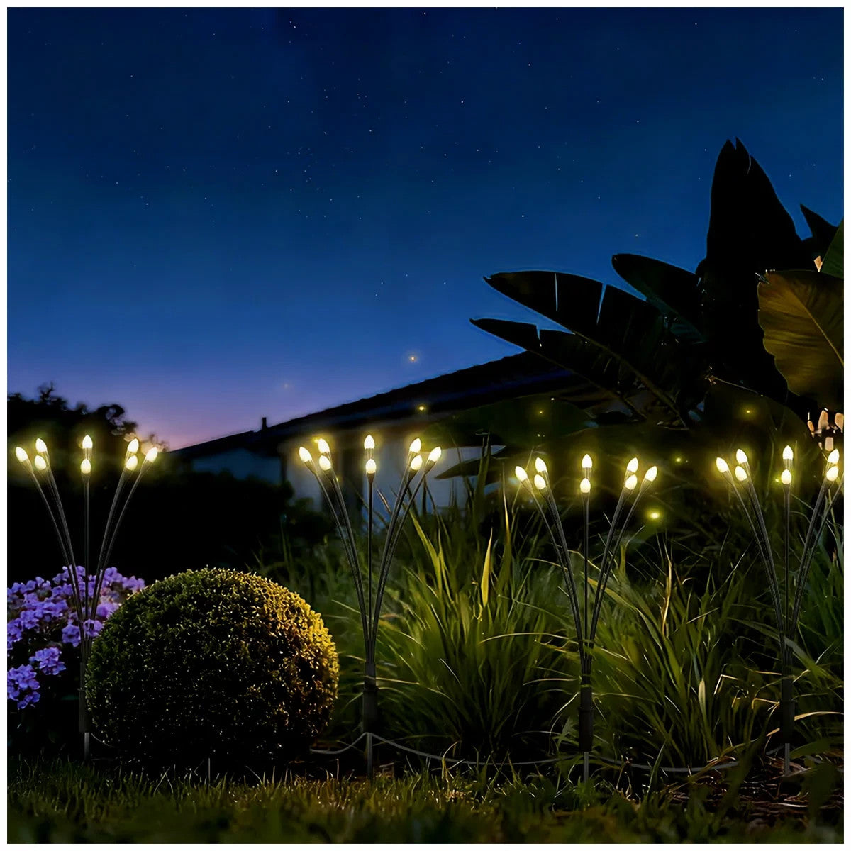 4 Pack Solar Garden Firefly Lights,8 LED Outdoor Waterproof Powered Firefly Wind