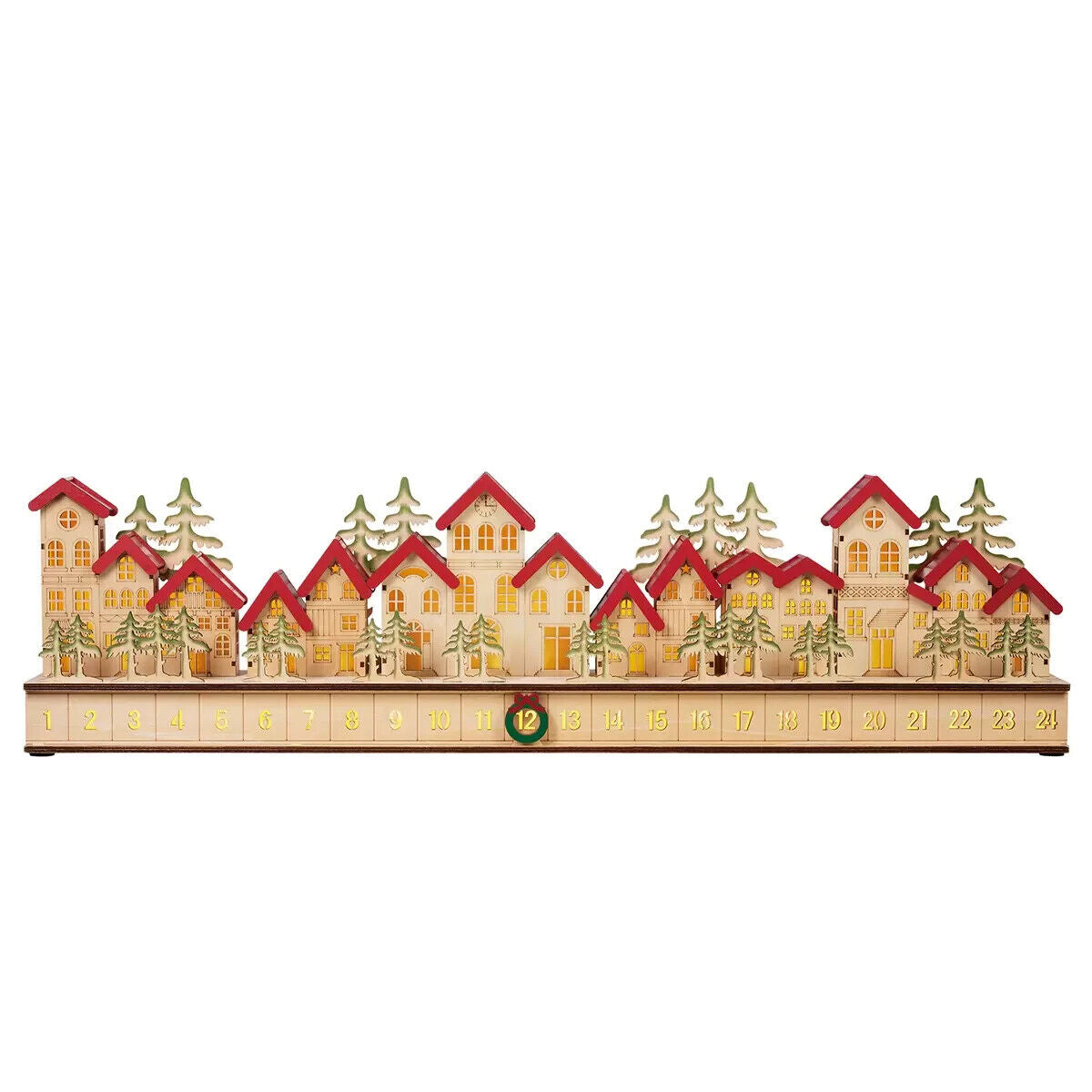Wooden LED Light Decor Christmas Advent Calendar Village House Countdown