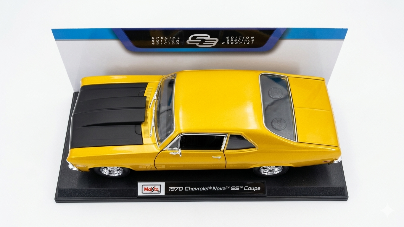 Maisto 1:18 1970 Chevrolet Nova SS Coupe (Yellow) Diecast – Special Edition