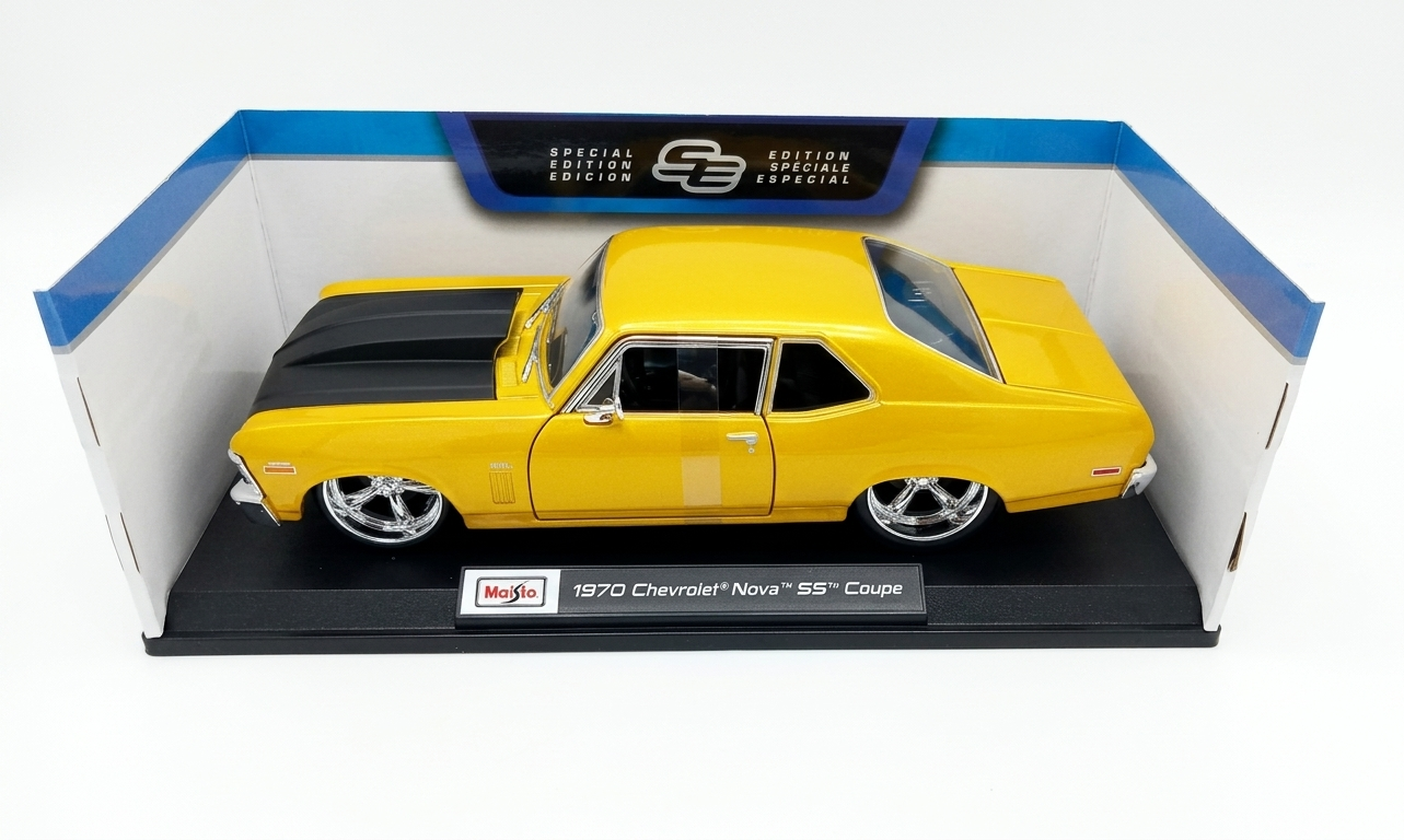 Maisto 1:18 1970 Chevrolet Nova SS Coupe (Yellow) Diecast – Special Edition