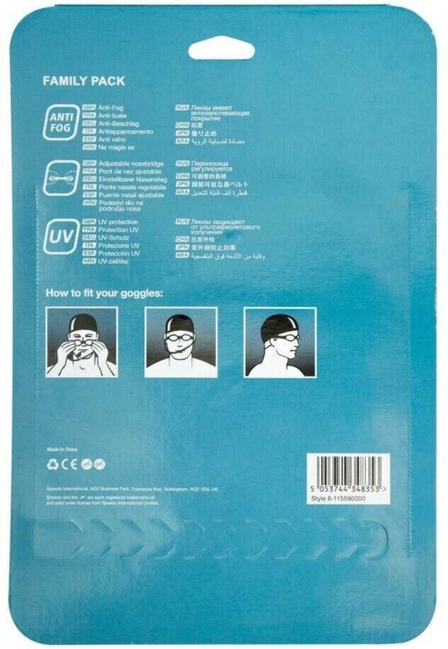 3pk SPEEDO GOGGLES Family VALUE PACK Adult Junior  UV Protection Anti-Fog Adjust