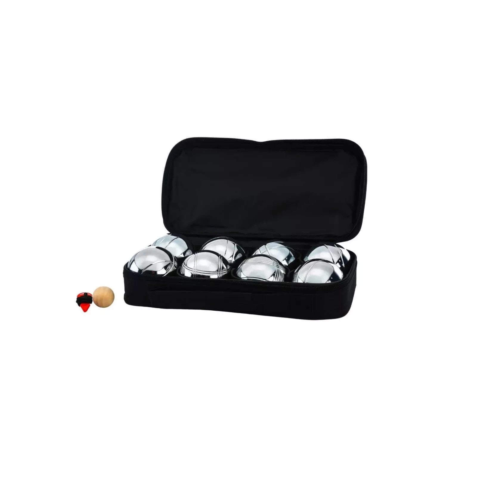 Silver metal Pétanque bocce balls set with a set of rules (Jenjo Games)
