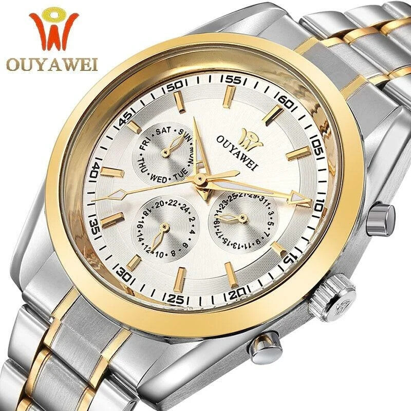 OUYAWEI Men mechanical watch Top Brand Luxury army gold colour stainless steel