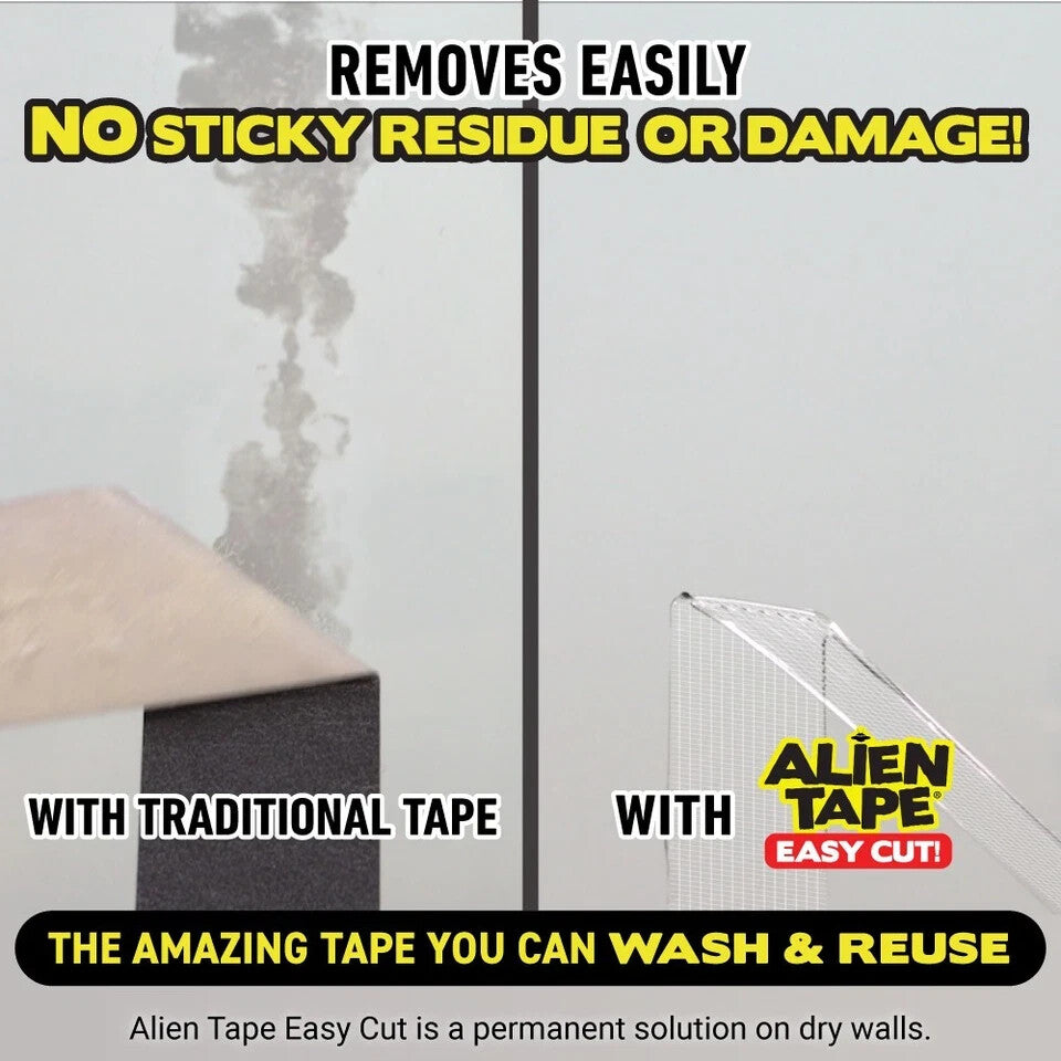 Genuine Alien Tape EASY CUT 3 Pack, Reusable Non-Adhesive Double Sided Tape