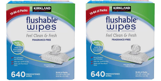 Kirkland Signature Flushable Wipes Wet Moist Ultra Soft Towelettes 2X 640 Count