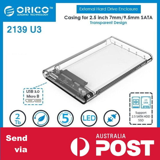 Orico 2139U3 USB 3.0 2.5 SATA SSD Hard Disk Drive Enclosure Case Brand New
