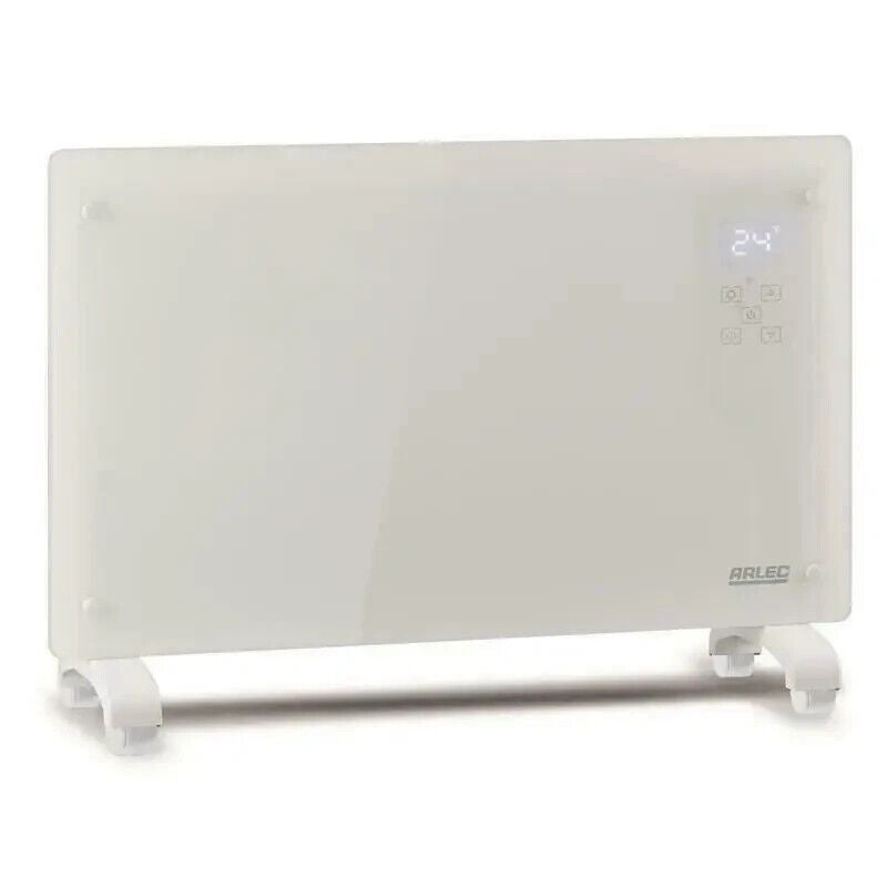Arlec 2200W White Glass Panel Heater Touch Control and Remote Control/Wall Mount