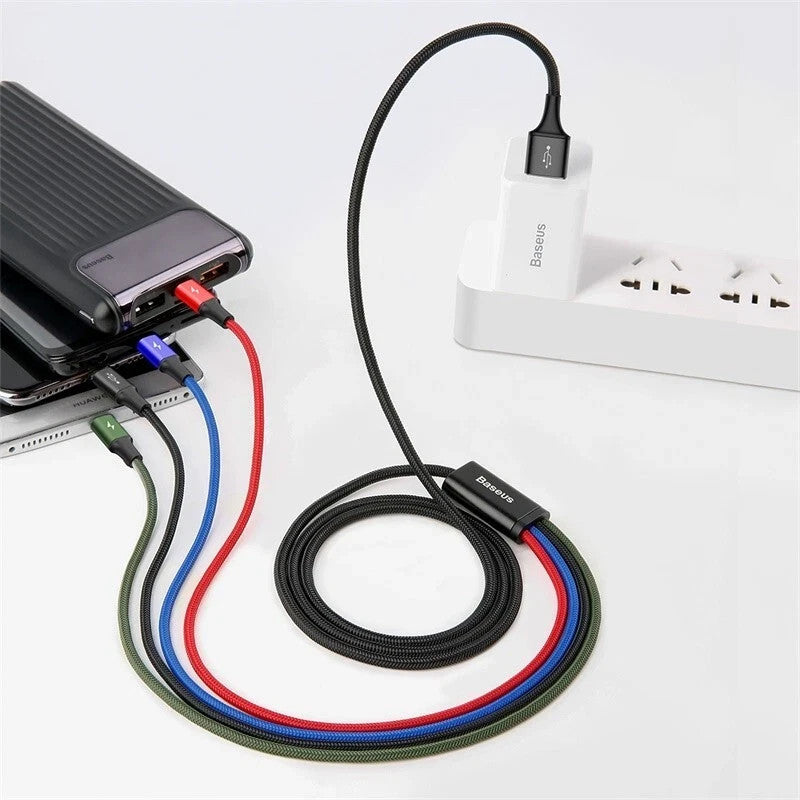 Baseus 4 in 1 Multi USB Charger Cable for iPhone Type-C Micro USB Nylon Braided