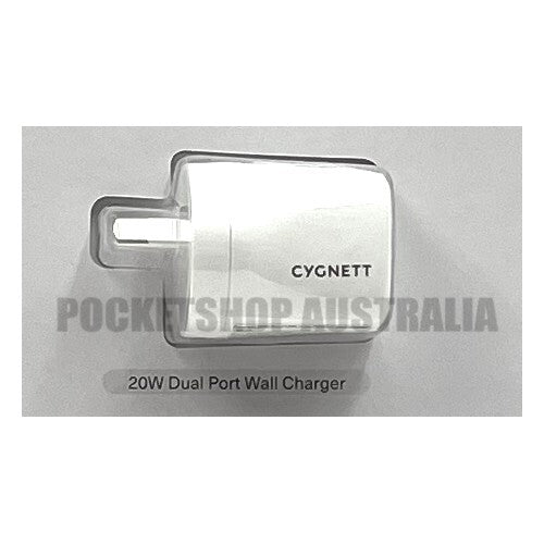 Cygnett 20W USB-C USB-A Dual Port Wall Charger Optional USB-C 1M Cable