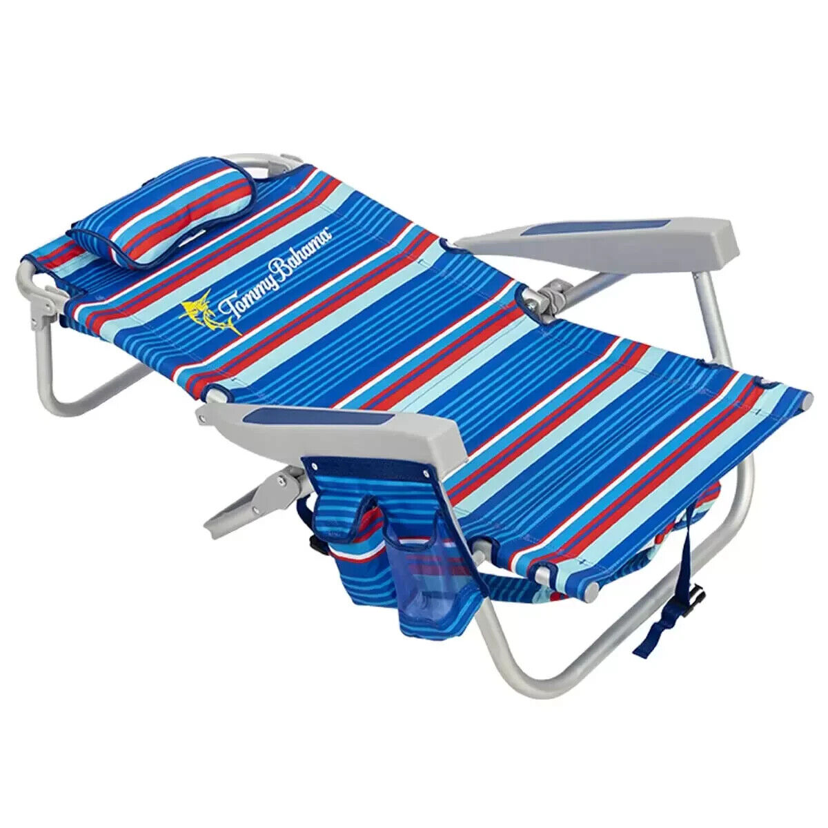 Tommy Bahama Beach Chair Backpack Folding Low Seat Lounge Summer Camping Blue