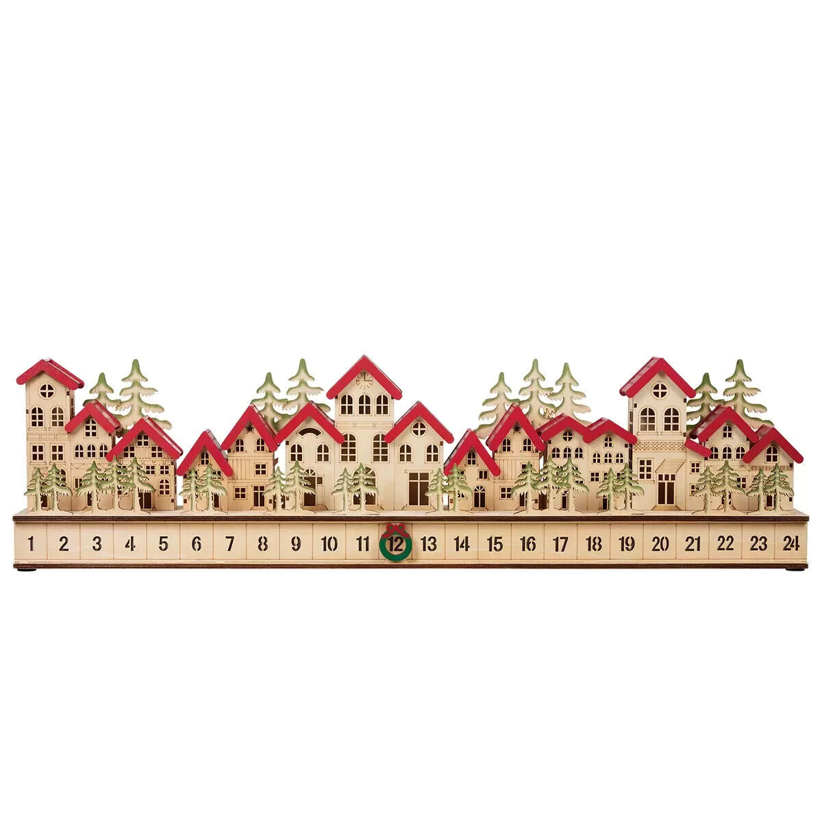 Wooden LED Light Decor Christmas Advent Calendar Village House Countdown