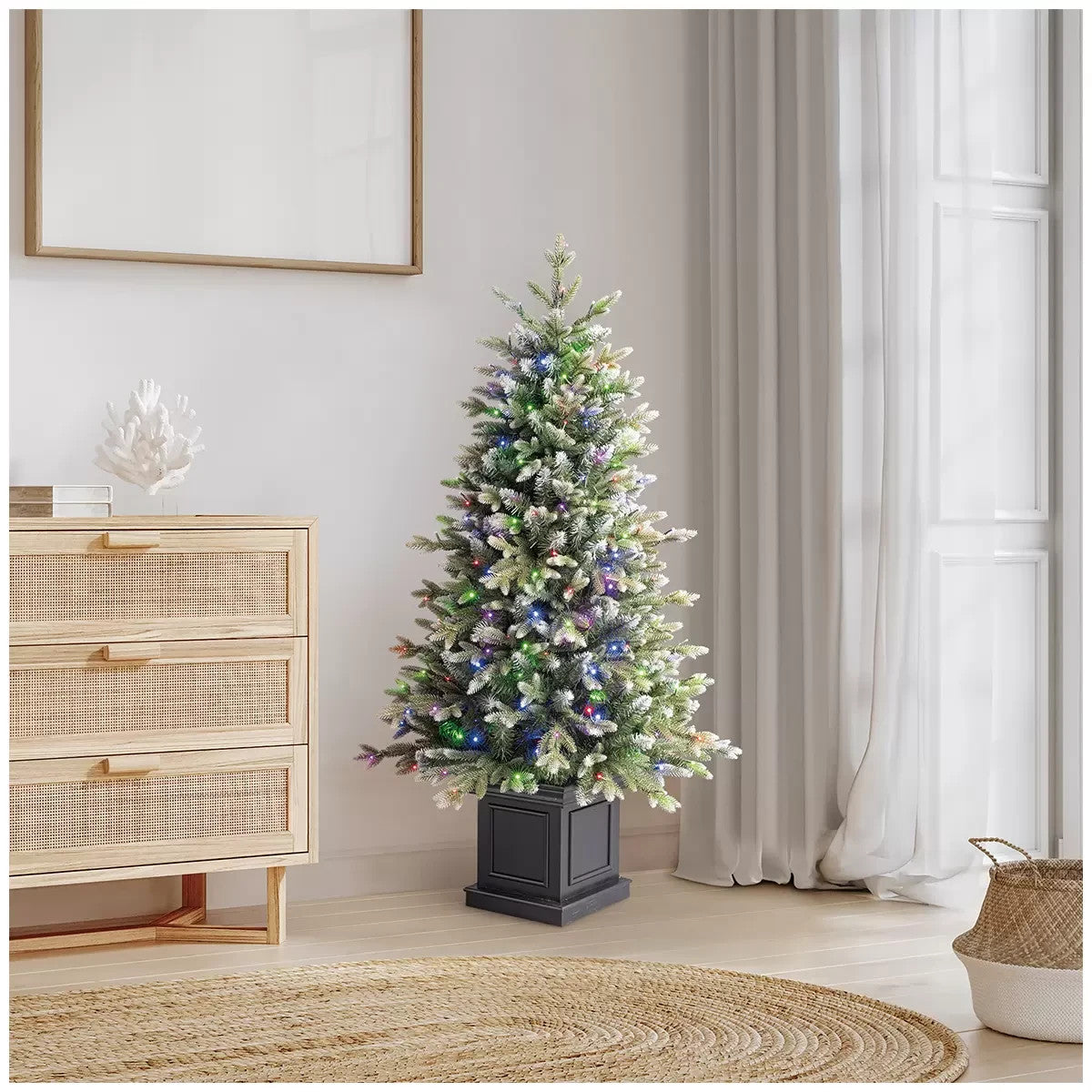 Pre-Lit Glitter Frosted Potted Christmas Tree 1.37m LED Lights Artificial Decor