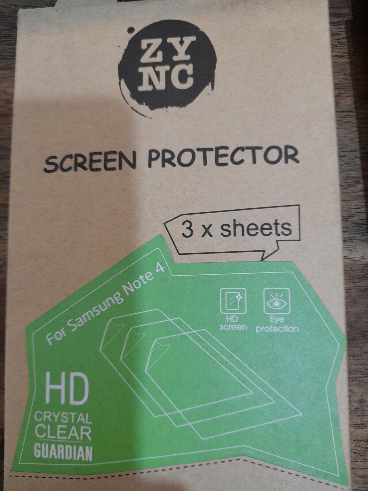 Zync Samsung Note 4 Clear Screen Protector 3 x Sheets
