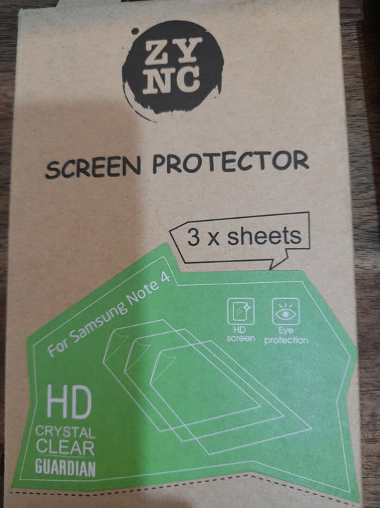 Zync Samsung Note 4 Clear Screen Protector 3 x Sheets